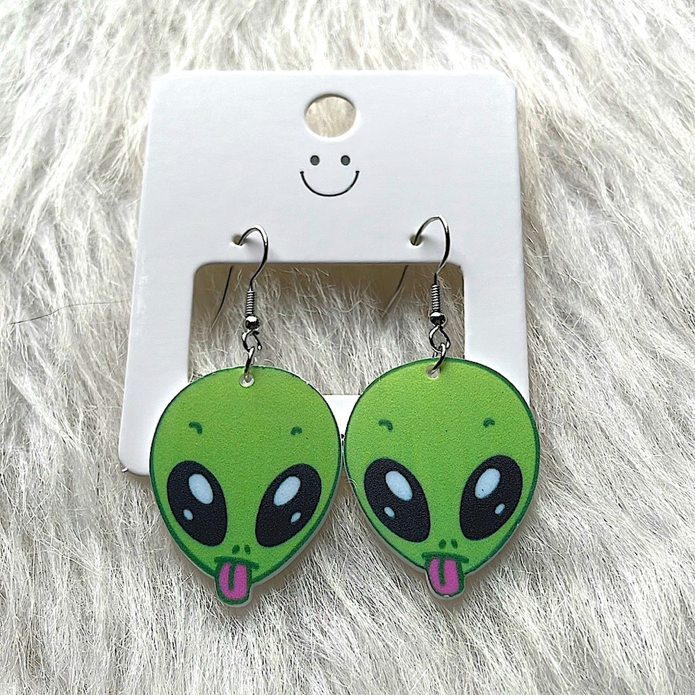 Green Alien Earrings